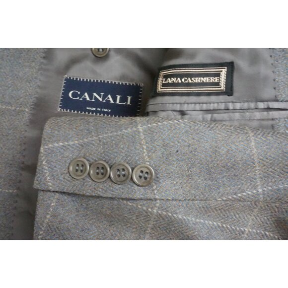 Canali Loro Piana Cashmere Blend Woven Gray Herringbone Plaid Sport Coat 46L